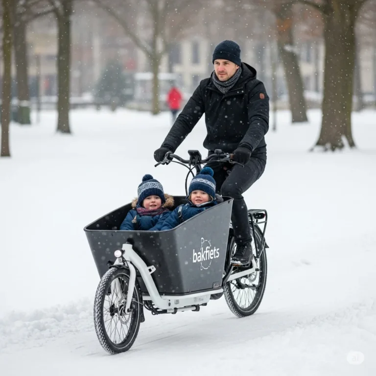 bakfiets door de sneeuw